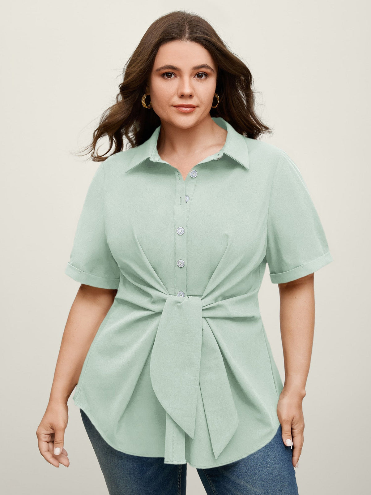 🍟Knotted Front Asymmetrical Hem Blouse