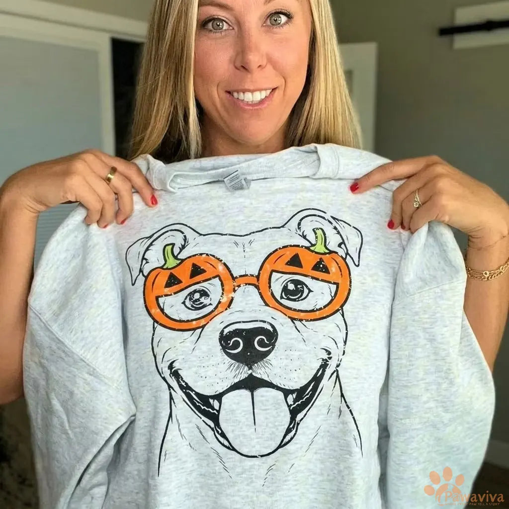 🍟Custom Pet Breed Halloween Sweatshirt Personalized Pumpkin Glasses Crewneck for Pet Lovers