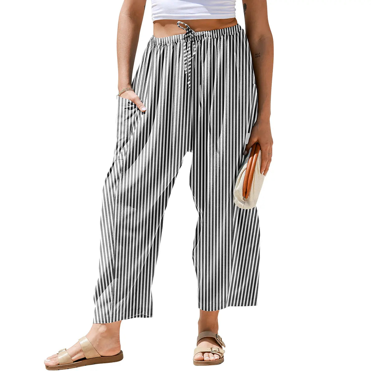 Fiskold Womens Wide Leg Gingham Plaid Pants