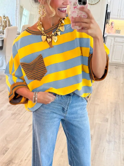 🍟Women's Cotton Striped Oversize Pocket Top