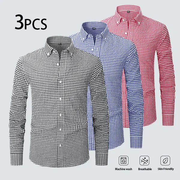 👻Men's Plaid Long Sleeve Button Shirt 3PCS