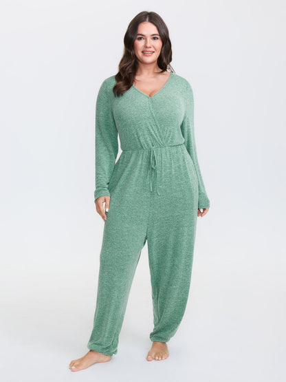 🍟Elastic Waist Overlap Collar Lounge Jumpsuit