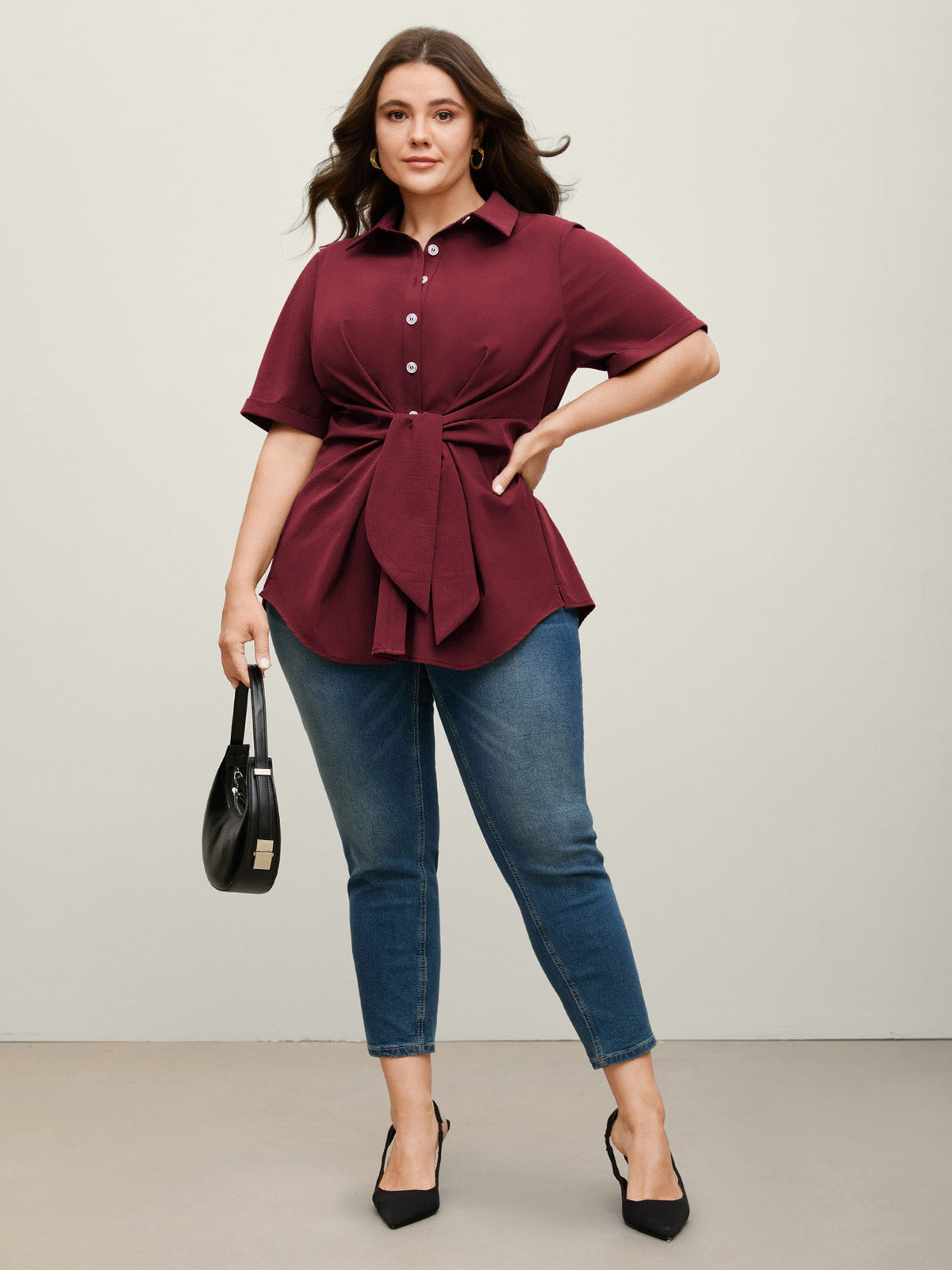 🍟Knotted Front Asymmetrical Hem Blouse