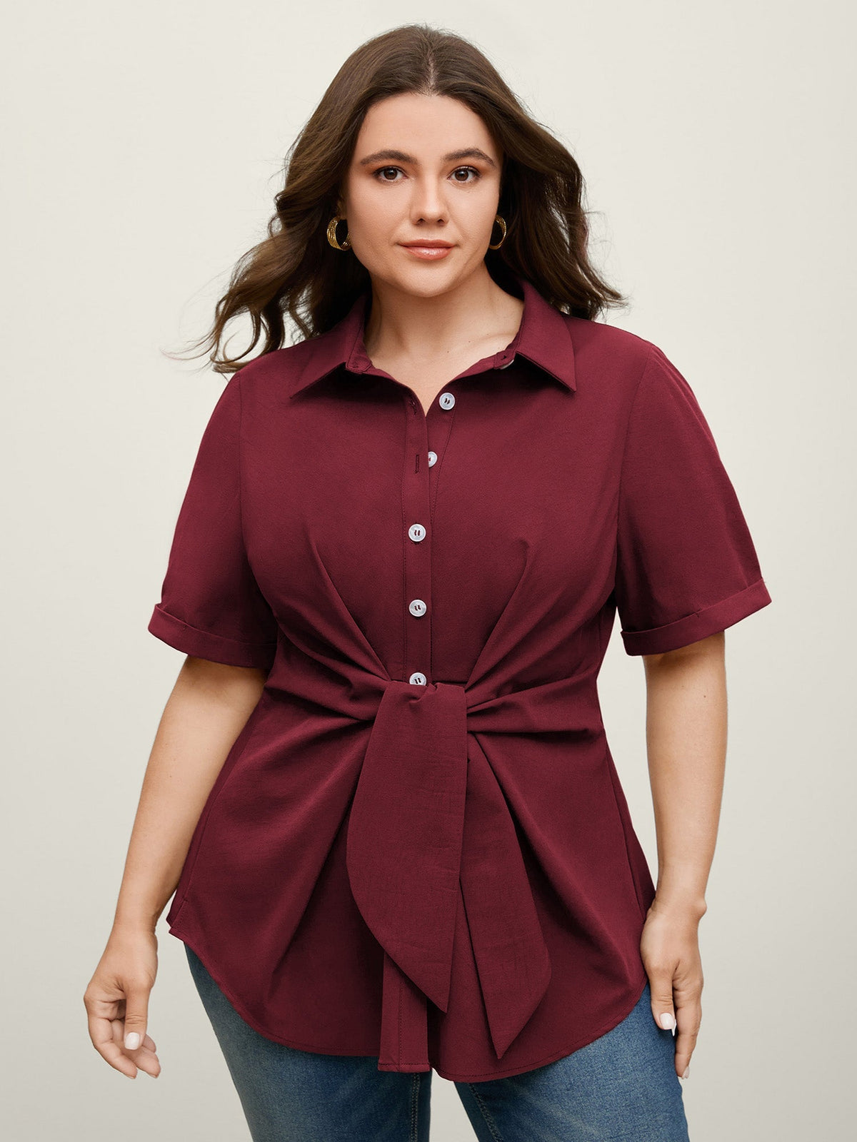 🍟Knotted Front Asymmetrical Hem Blouse