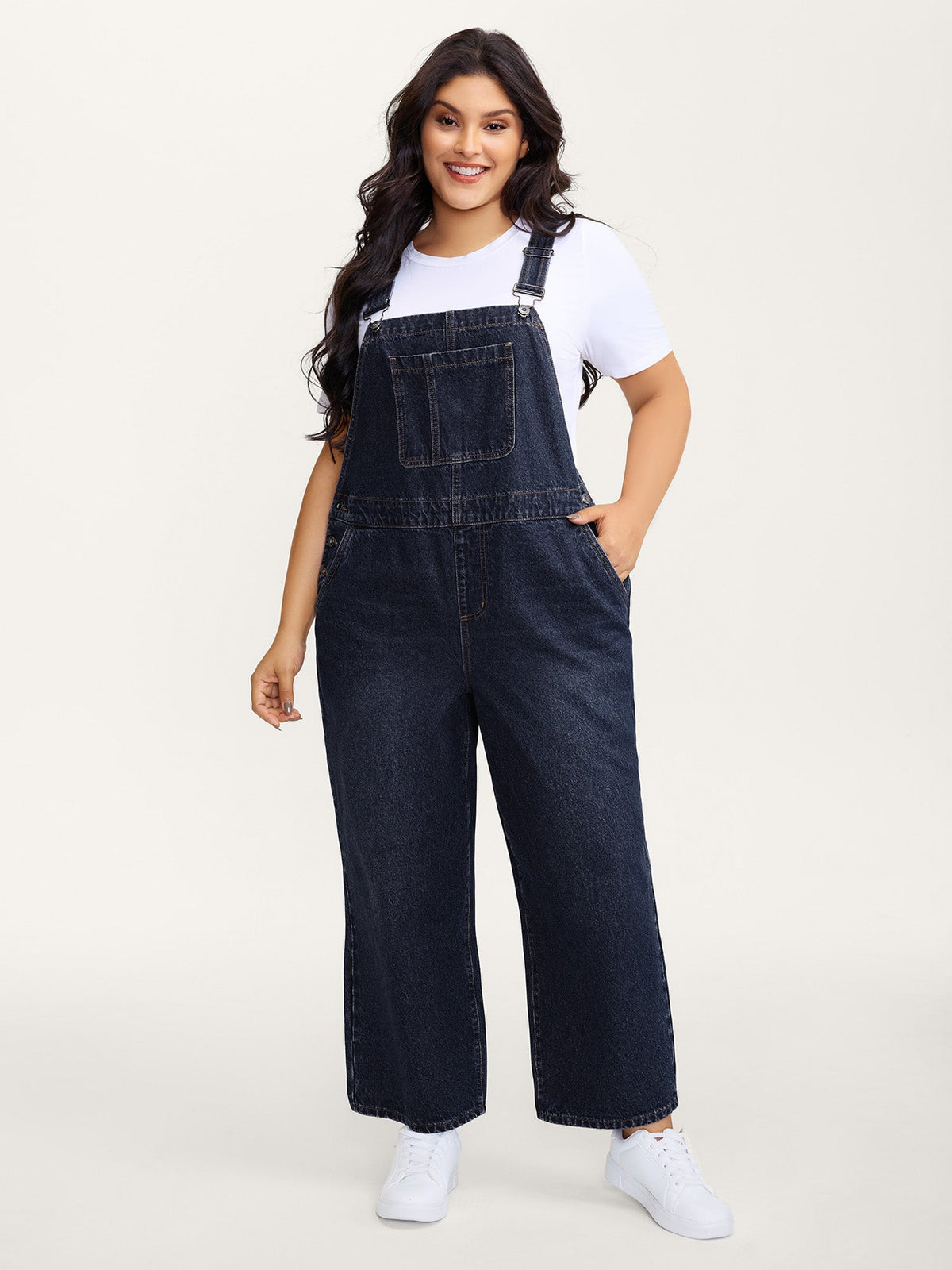 🍟Cotton Relaxed-Fit Side Button Overall Denim Jumpsuit