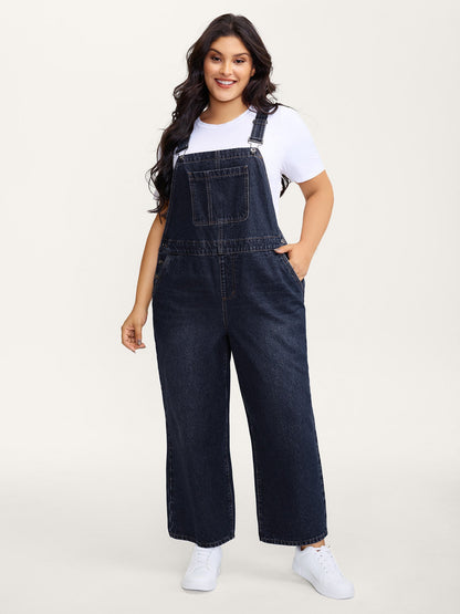 🍟Cotton Relaxed-Fit Side Button Overall Denim Jumpsuit