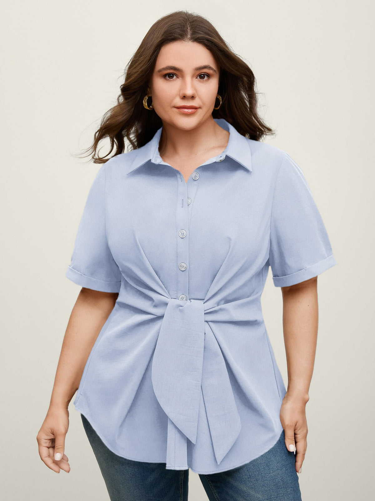🍟Knotted Front Asymmetrical Hem Blouse