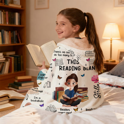 Personalized Book Lovers Blanket with Name & Birth Flower, Books Quotes Blanket Hoodie, Birthday/Christmas Gift for Bookworm/Book Lovers/Friends