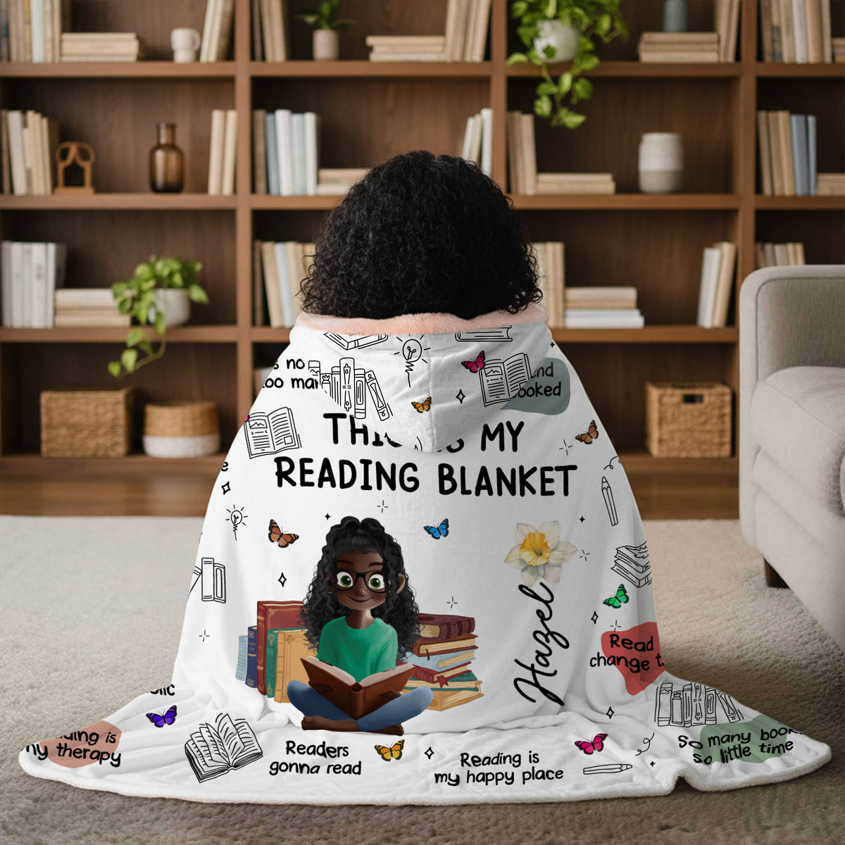Personalized Book Lovers Blanket with Name & Birth Flower, Books Quotes Blanket Hoodie, Birthday/Christmas Gift for Bookworm/Book Lovers/Friends