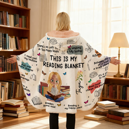Personalized Book Lovers Blanket with Name & Birth Flower, Books Quotes Blanket Hoodie, Birthday/Christmas Gift for Bookworm/Book Lovers/Friends