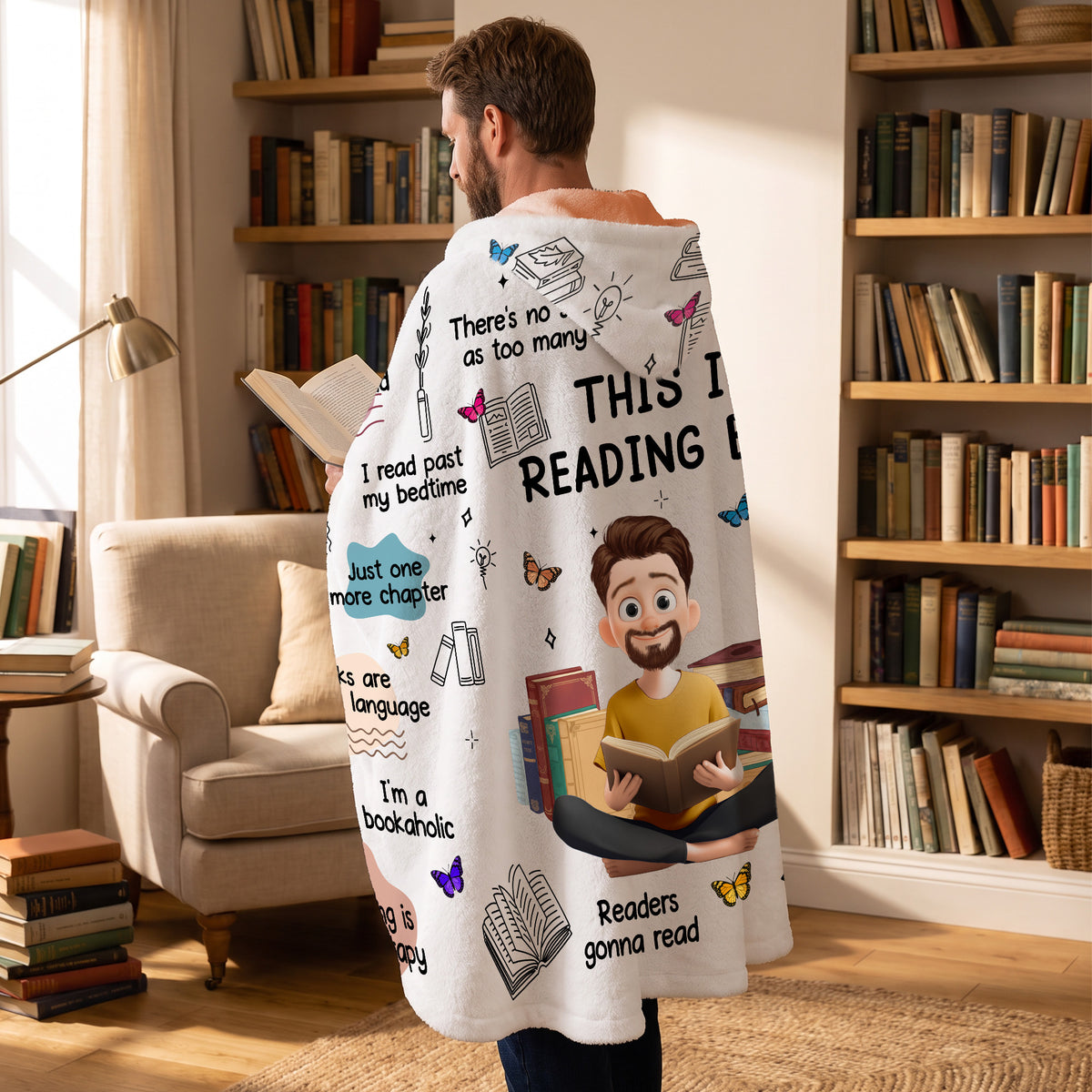 Personalized Book Lovers Blanket with Name & Birth Flower, Books Quotes Blanket Hoodie, Birthday/Christmas Gift for Bookworm/Book Lovers/Friends