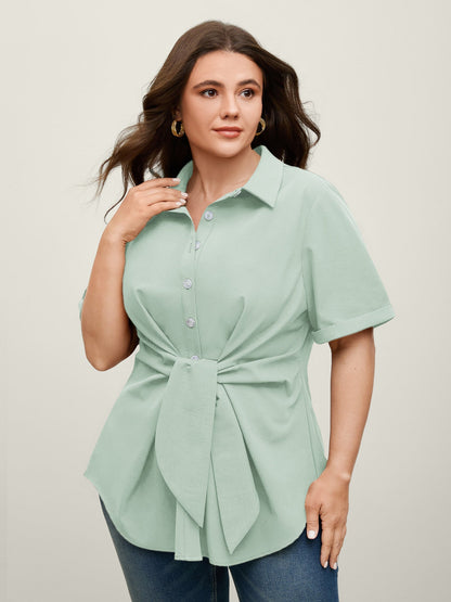 🍟Knotted Front Asymmetrical Hem Blouse