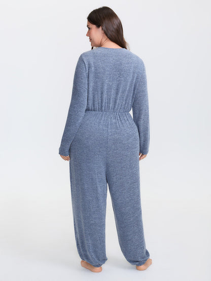 🍟Elastic Waist Overlap Collar Lounge Jumpsuit