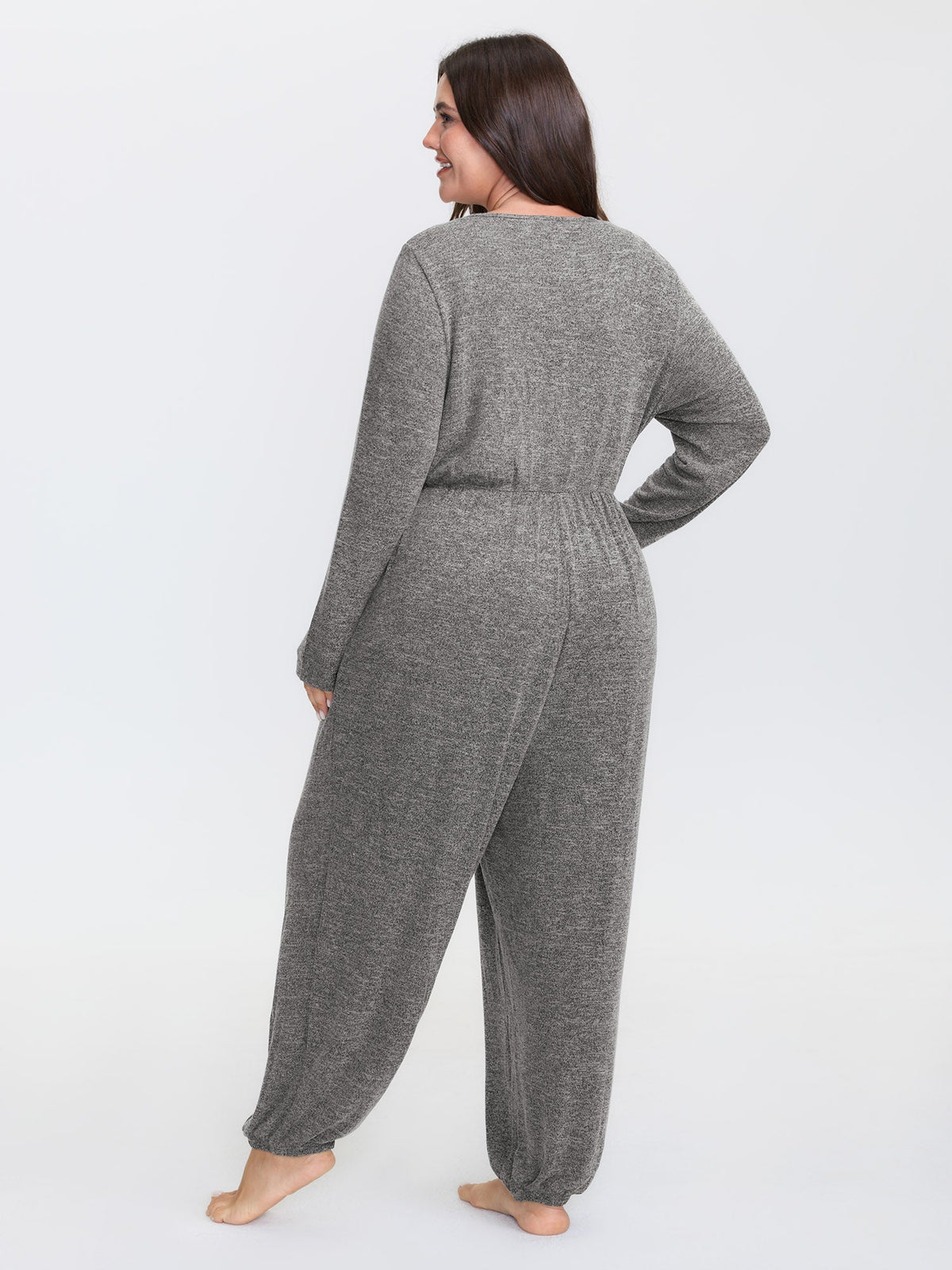🍟Elastic Waist Overlap Collar Lounge Jumpsuit