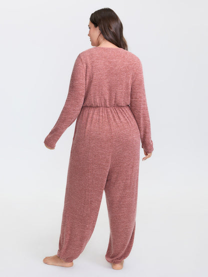 🍟Elastic Waist Overlap Collar Lounge Jumpsuit