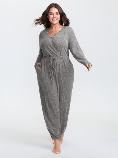 🍟Elastic Waist Overlap Collar Lounge Jumpsuit