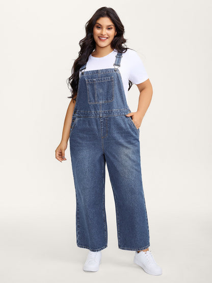🍟Cotton Relaxed-Fit Side Button Overall Denim Jumpsuit