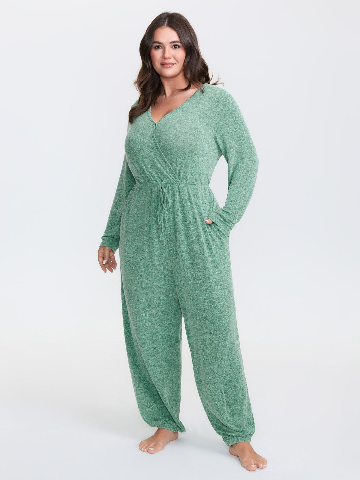 🍟Elastic Waist Overlap Collar Lounge Jumpsuit