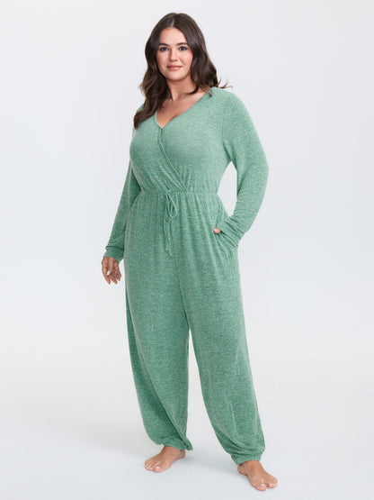 🍟Elastic Waist Overlap Collar Lounge Jumpsuit