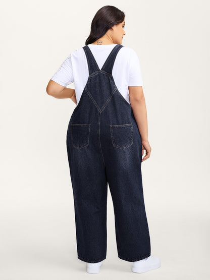 🍟Cotton Relaxed-Fit Side Button Overall Denim Jumpsuit
