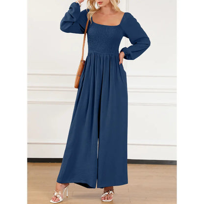 Women's Casual Loose Overalls Jumpsuits in Dusk Blue & Vineyard Green