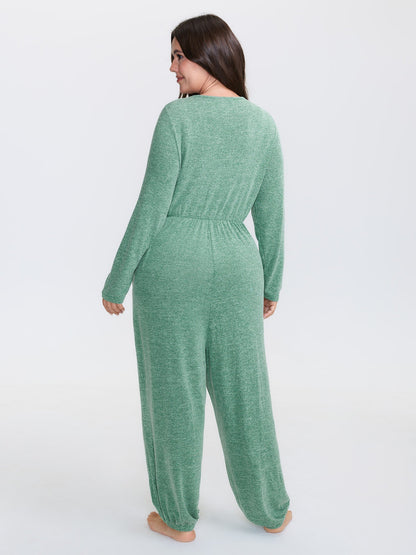 🍟Elastic Waist Overlap Collar Lounge Jumpsuit