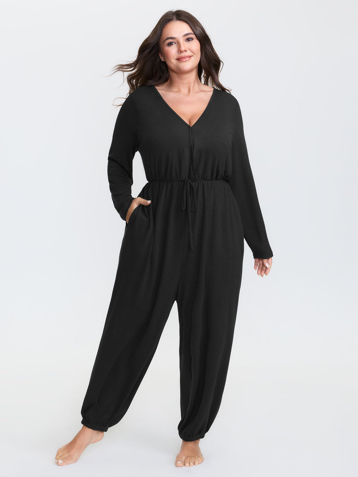 🍟Elastic Waist Overlap Collar Lounge Jumpsuit