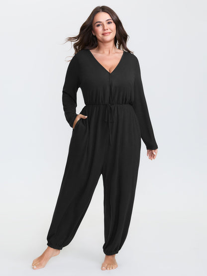 🍟Elastic Waist Overlap Collar Lounge Jumpsuit