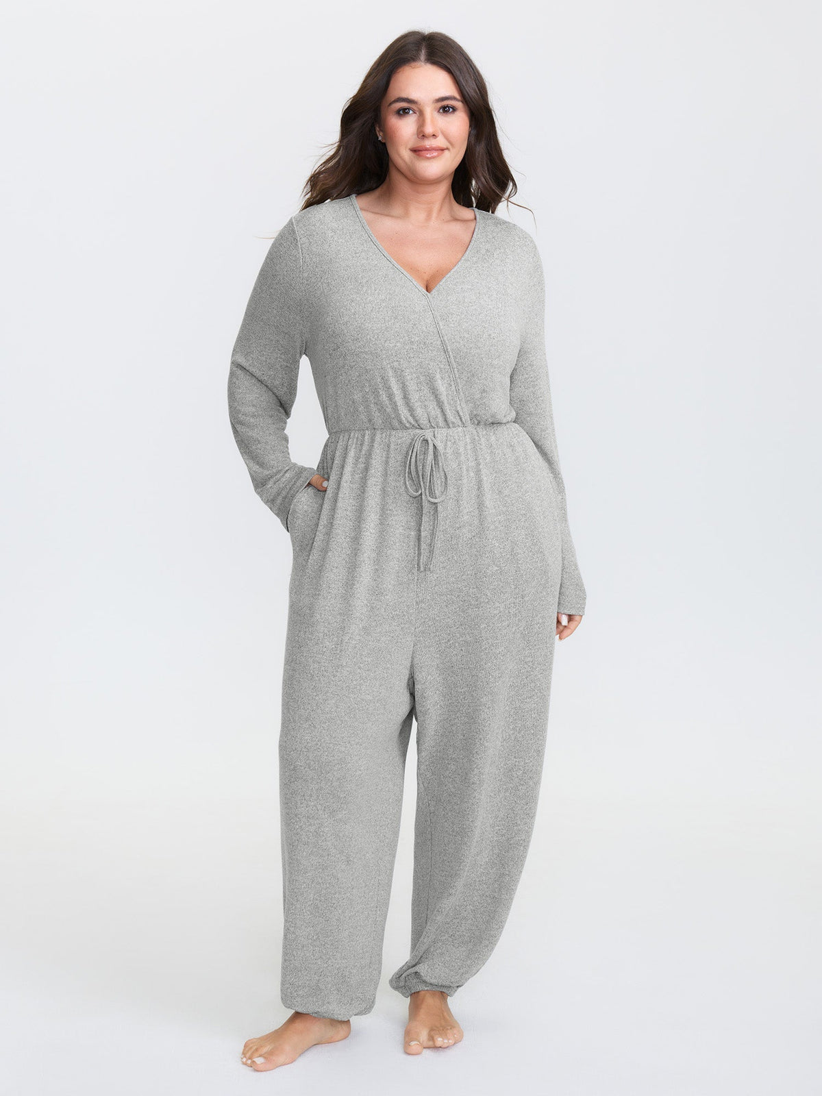 🍟Elastic Waist Overlap Collar Lounge Jumpsuit
