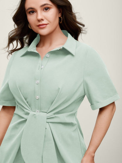 🍟Knotted Front Asymmetrical Hem Blouse