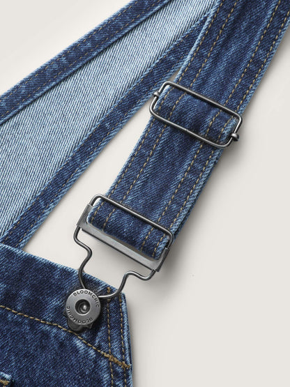 🍟Cotton Relaxed-Fit Side Button Overall Denim Jumpsuit