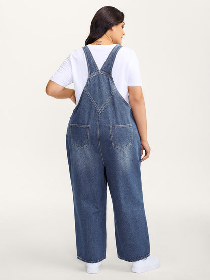 🍟Cotton Relaxed-Fit Side Button Overall Denim Jumpsuit