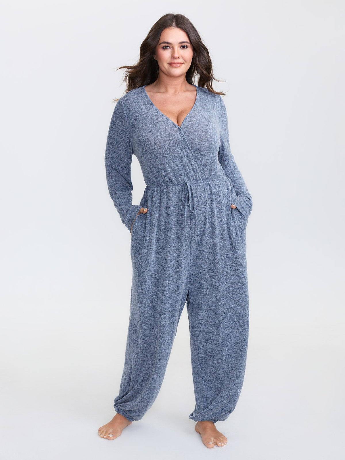 🍟Elastic Waist Overlap Collar Lounge Jumpsuit