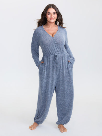 🍟Elastic Waist Overlap Collar Lounge Jumpsuit
