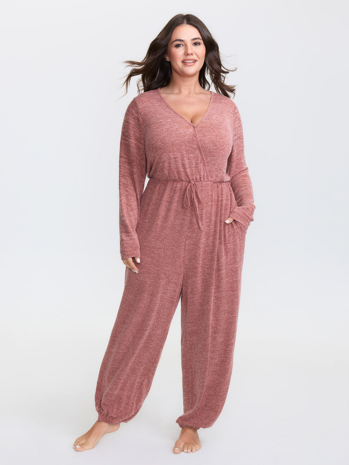 🍟Elastic Waist Overlap Collar Lounge Jumpsuit