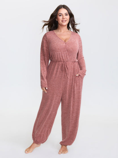🍟Elastic Waist Overlap Collar Lounge Jumpsuit