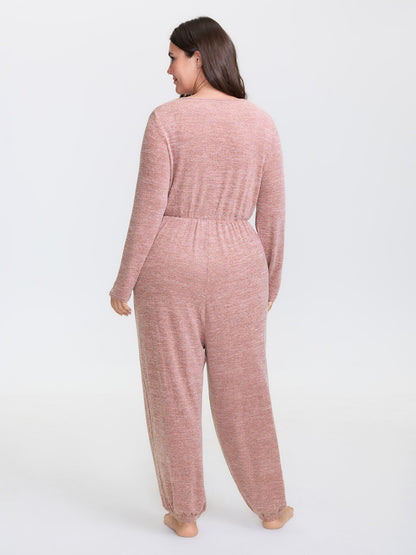 🍟Elastic Waist Overlap Collar Lounge Jumpsuit