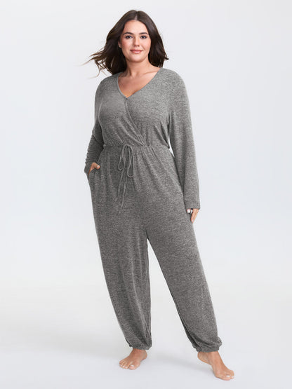 🍟Elastic Waist Overlap Collar Lounge Jumpsuit