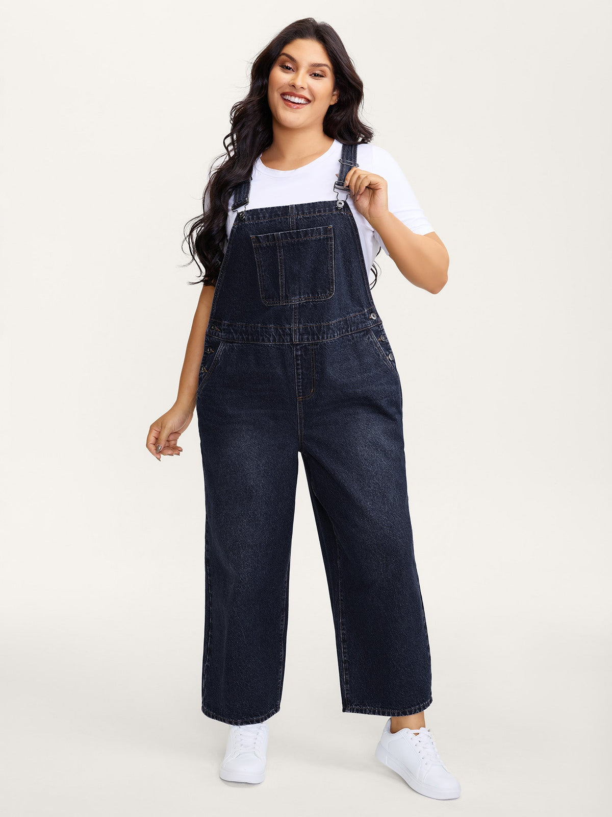 🍟Cotton Relaxed-Fit Side Button Overall Denim Jumpsuit
