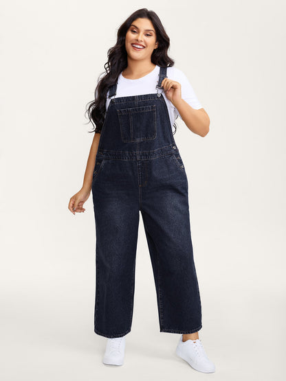 🍟Cotton Relaxed-Fit Side Button Overall Denim Jumpsuit