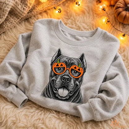 🍟Custom Pet Breed Halloween Sweatshirt Personalized Pumpkin Glasses Crewneck for Pet Lovers