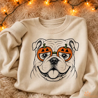 🍟Custom Pet Breed Halloween Sweatshirt Personalized Pumpkin Glasses Crewneck for Pet Lovers
