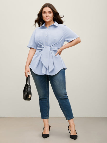 🍟Knotted Front Asymmetrical Hem Blouse