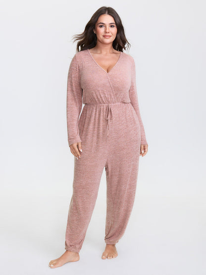 🍟Elastic Waist Overlap Collar Lounge Jumpsuit