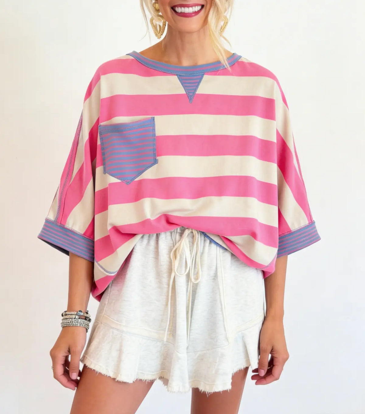 🍟Women's Cotton Striped Oversize Pocket Top
