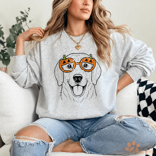 🍟Custom Pet Breed Halloween Sweatshirt Personalized Pumpkin Glasses Crewneck for Pet Lovers