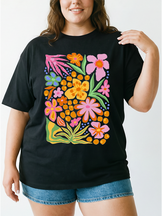 🍟Vintage Bright Tropical Cutout Floral Oversize Graphic Tee