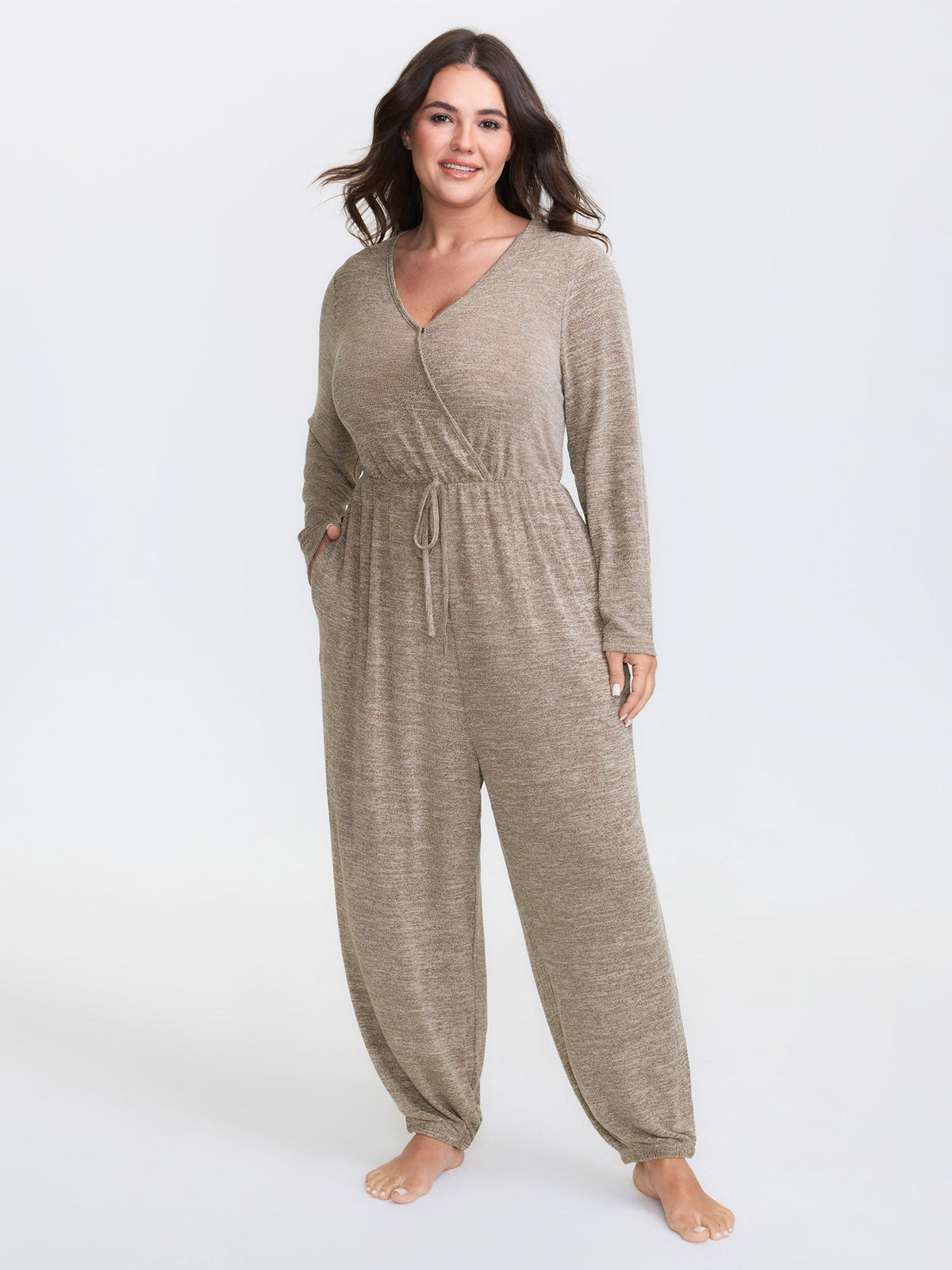 🍟Elastic Waist Overlap Collar Lounge Jumpsuit