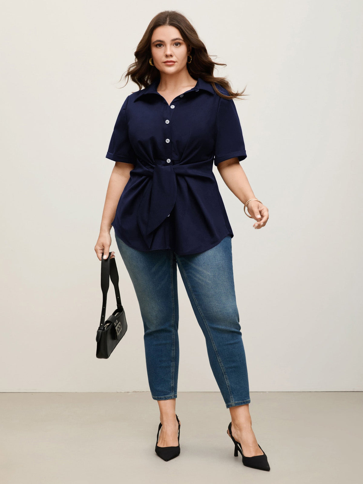 🍟Knotted Front Asymmetrical Hem Blouse