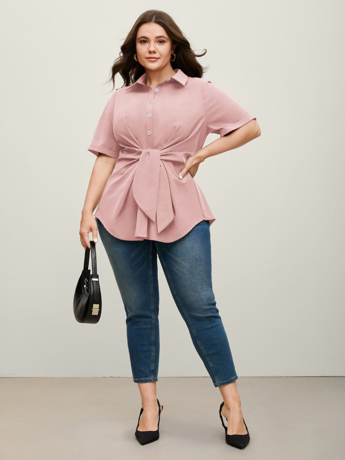 🍟Knotted Front Asymmetrical Hem Blouse